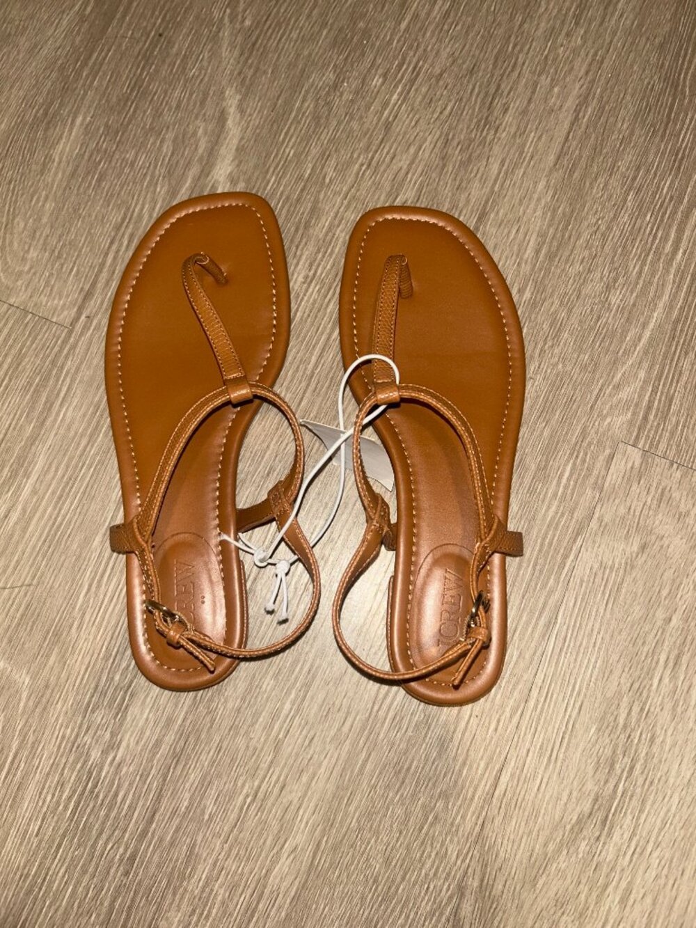 NWT J. Crew Tan Leather T-Strap Sandals - Picture 3 of 5